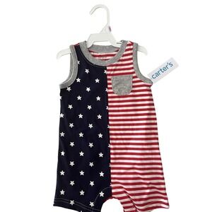 Carters Baby Patriotic American Flag Stars Stripes Romper 9M Red White Blue